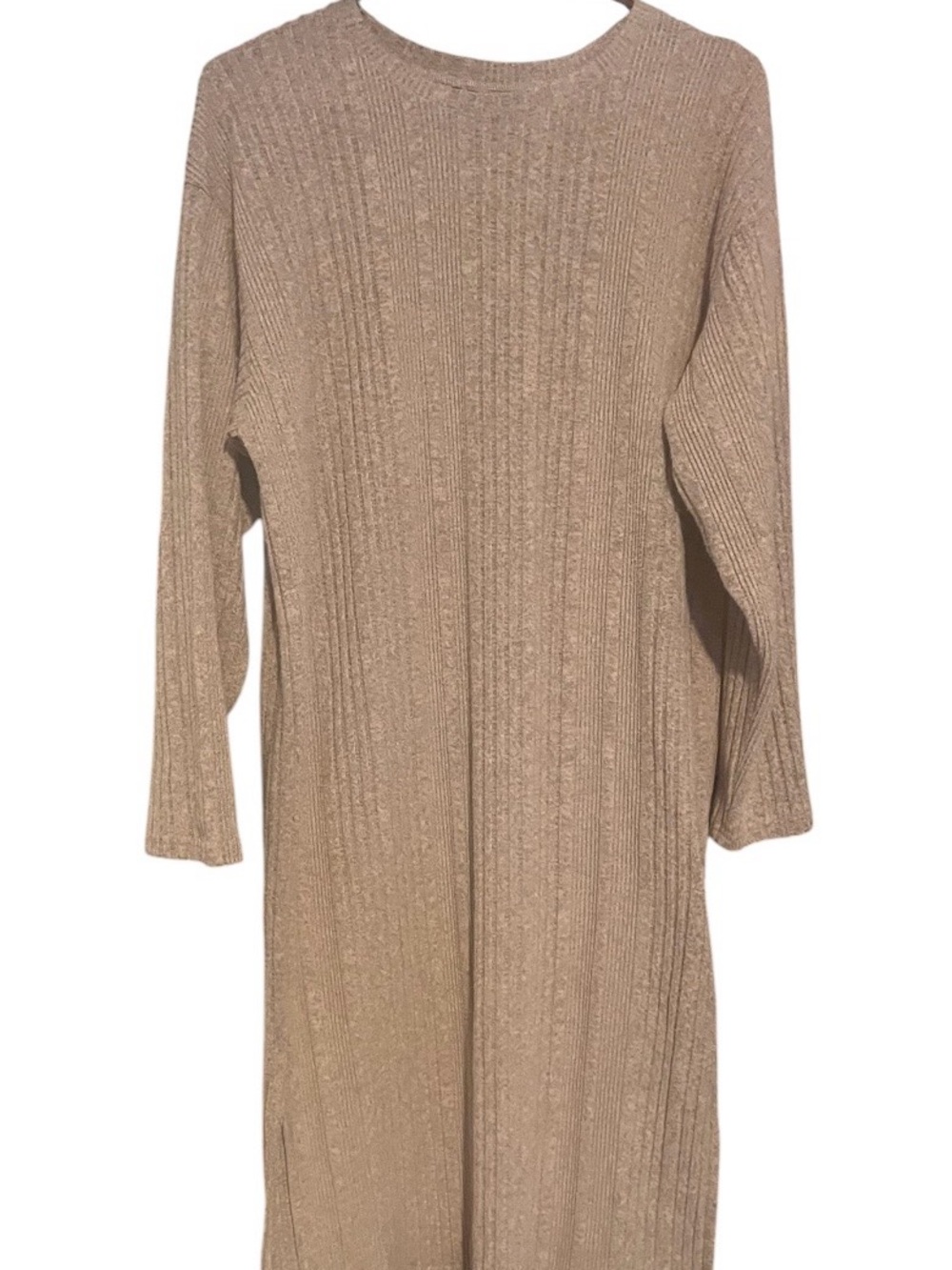 Neutral Ribbed Long Sleeve Knit Dress - Taupe